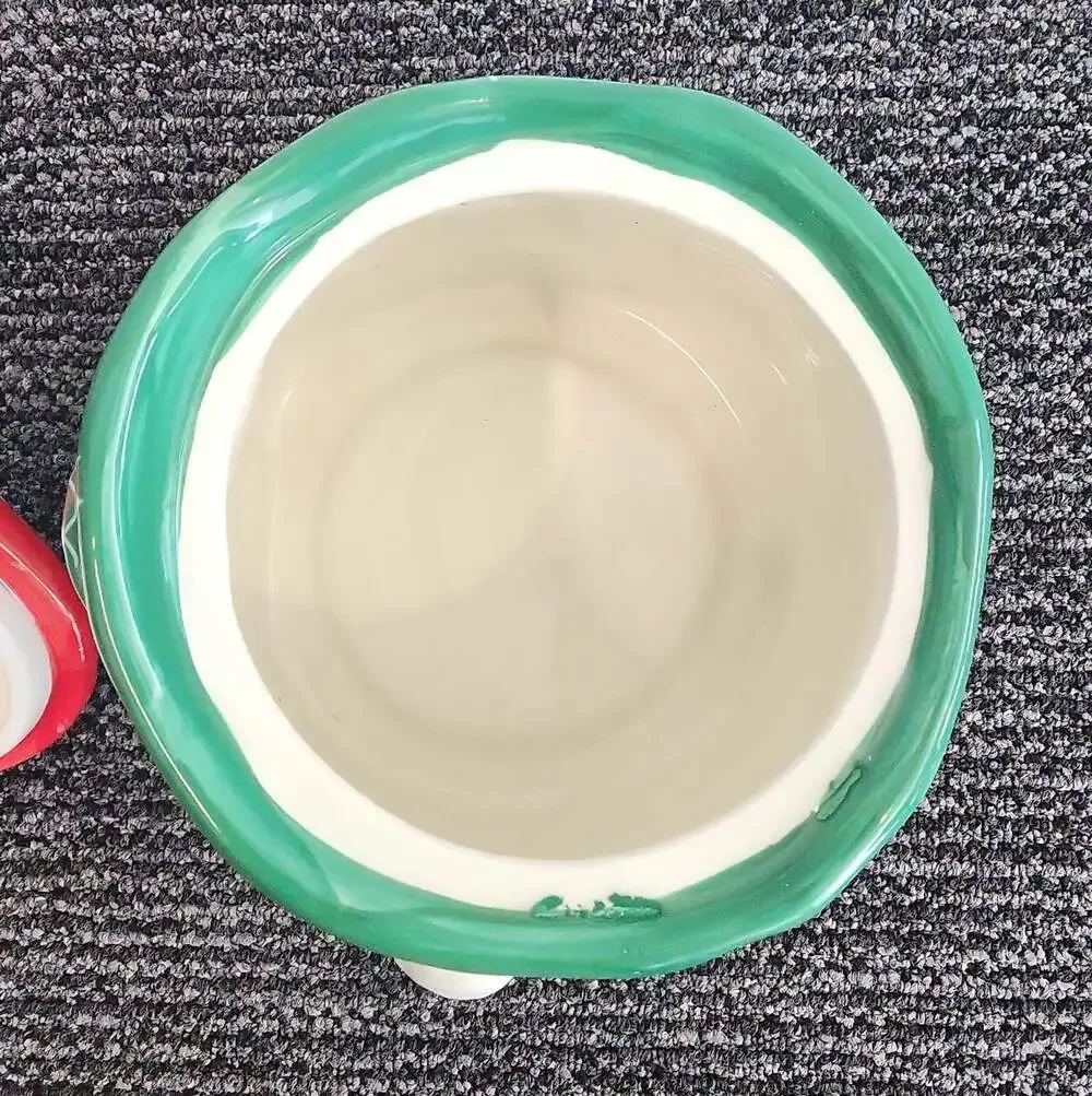 Ceramic Christmas Snowman Head Cookie Jar Red Green Scarf